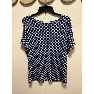 MICHAEL Michael Kors Women's Navy Geometric Print Cold Shoulder Top